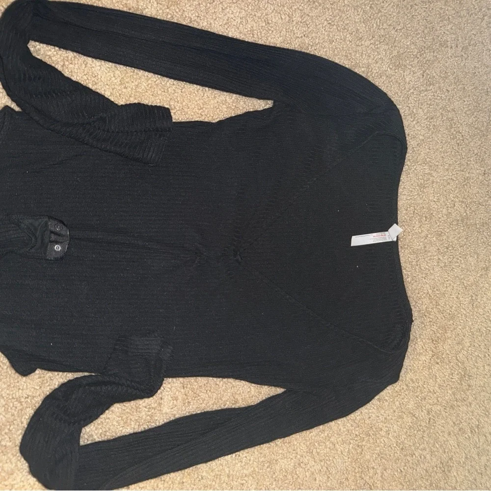 Free People Black Ribbed Long-Sleeve Bodysuit